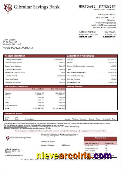 Gibraltar Savings Bank mortgage statement